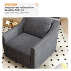 360 Degree Swivel Armchair, Skin Friendly Fabric, Ergonomic Design, Brass Nail Decorative Armchair