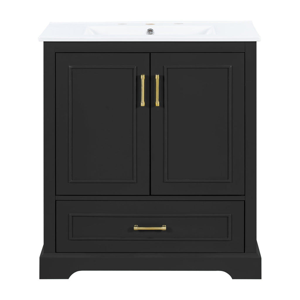 Bathroom Vanity With Sink, 1 Divided Drawer And 2 Soft Close Doors With Double Shelf