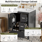 Bathroom Vanity With Sink, Soft-Close Doors, Double-Layer Shelf And 3 Drawers