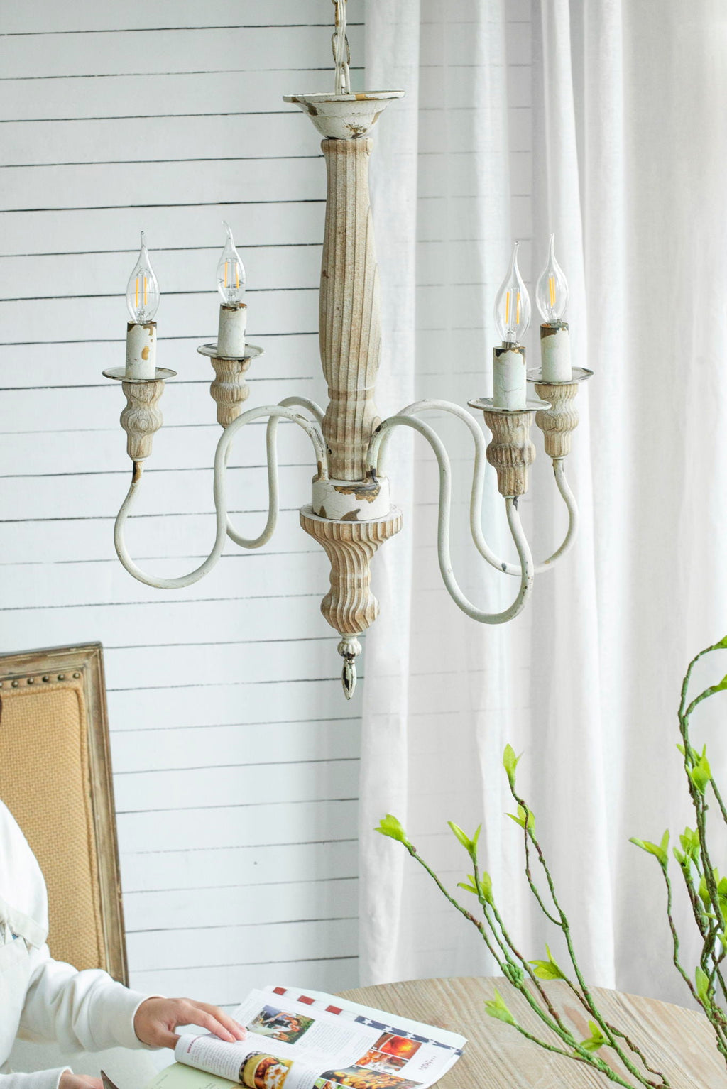 4 Light Chandelier, Hanging Light Fixture With Adjustable Chain For Kitchen, Bulb Not Included - Cream White