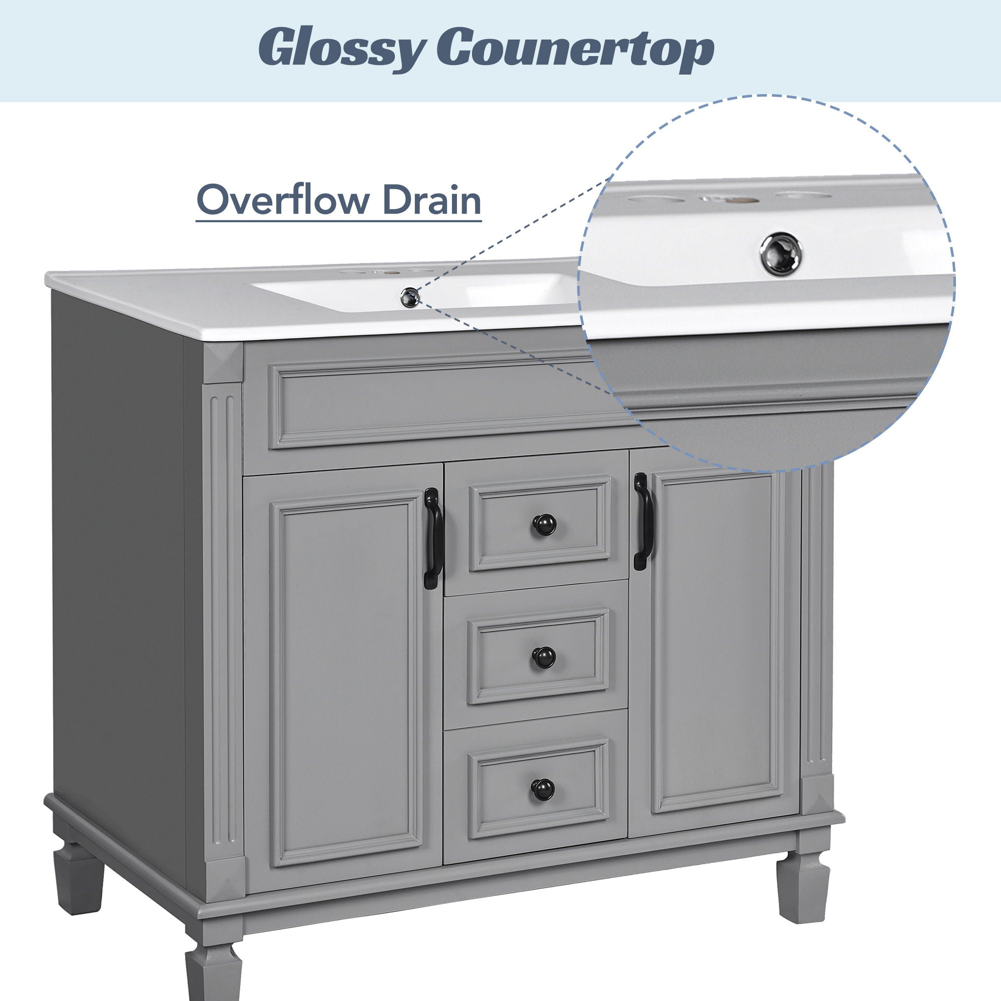 Bathroom Vanity With Top Sink, Basin On Cabinet With 2 Soft Closing Doors And 2 Drawers