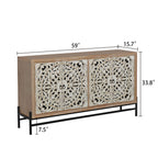Carved 4 Door Cabinet, Storage Sideboard For Living Room - Multi