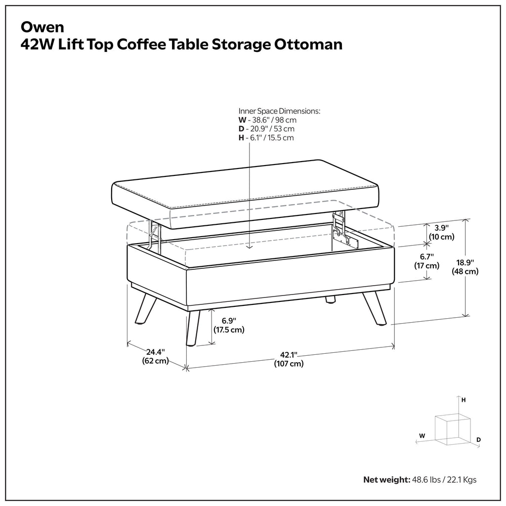 Owen - Lift Top Large Coffee Table Storage Ottoman, Mid Century Style