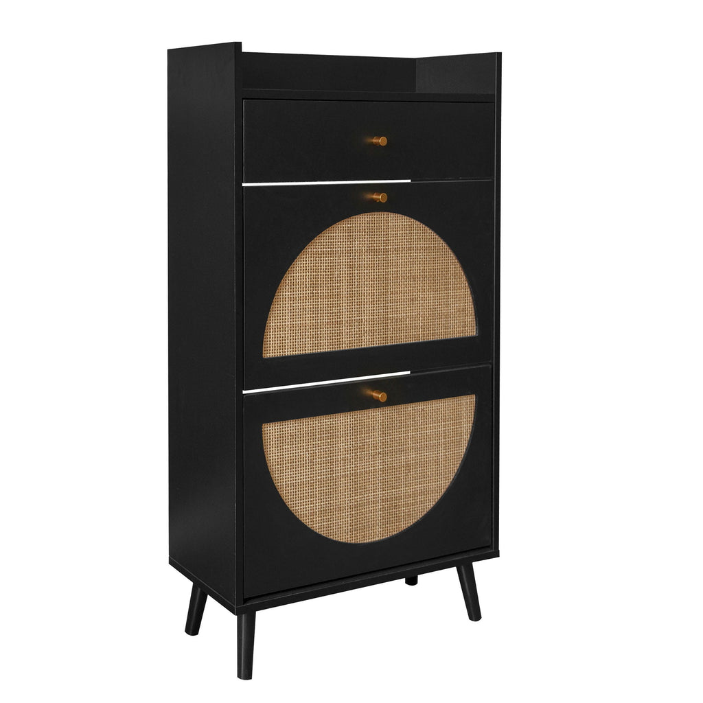Allen - Rattan 2 Door 1 Drawer Cabinet Shoe Rack For Entrance