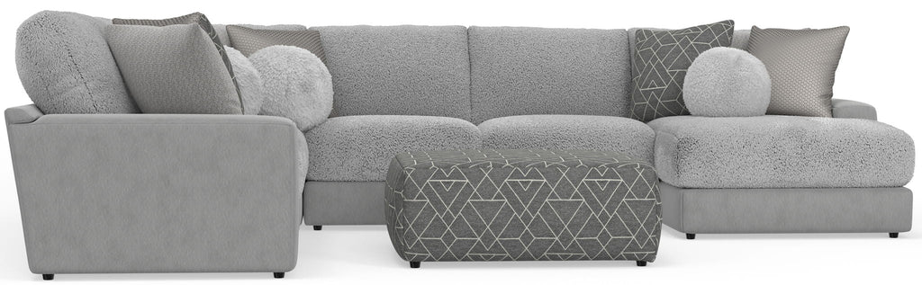 Canyon - 4 Piece Sectional With Cuddler Seat Cushions, Included Accent Pillows And Cocktail Ottoman (Right Side Facing Chaise) - Platinum