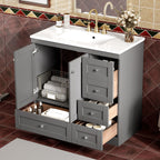 Shaker Free Standing Bathroom Vanity Cabinet & Sink, Soft Close Drawers, Soft Close Doors