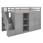 Loft Bed With 3 Shelves, 2 Wardrobes, 2 Drawers, Ladder Storage