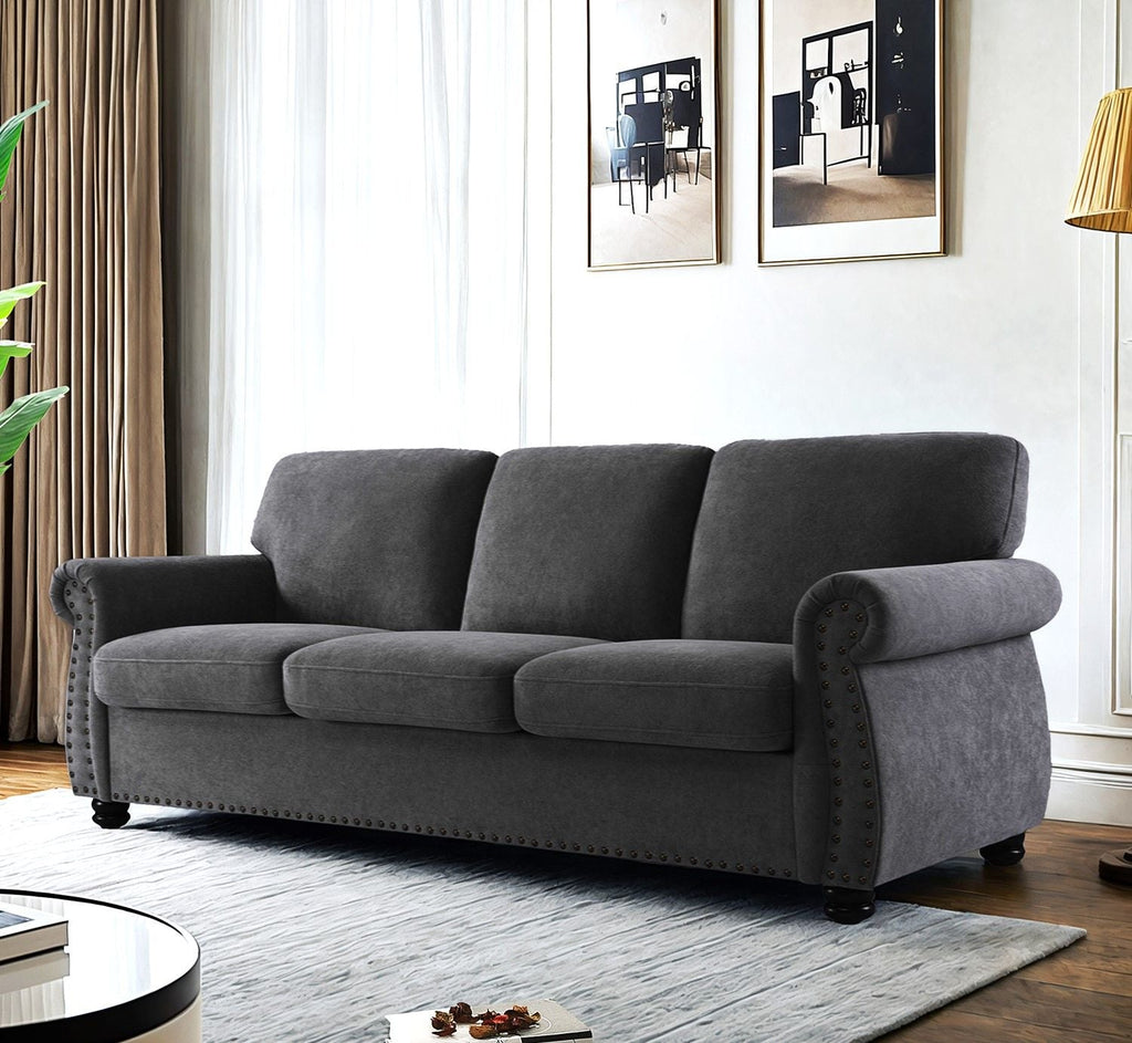 Soft Sofa, Upholstered 3 Seater Couch With High Density Foam, Loose Back Cushions And Turned Legs