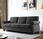 Soft Sofa, Upholstered 3 Seater Couch With High Density Foam, Loose Back Cushions And Turned Legs