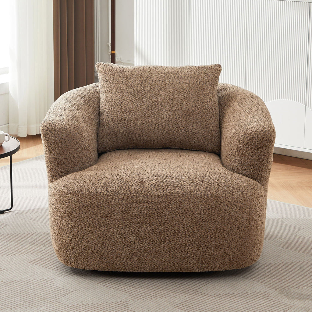 360° Swivel Barrel Sofa Chair With Throw Pillow, Upholstered Accent Chair