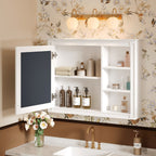 Wall Mounted Medicine Cabinet With Mirror, Adjustable Shelf - White