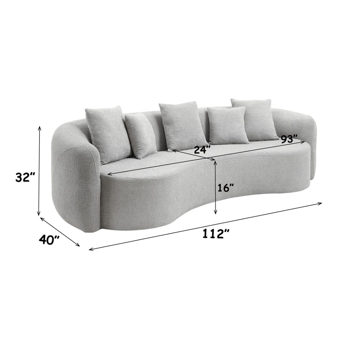 Barasa - Oversize Sofa With 5 Pillows - Gray