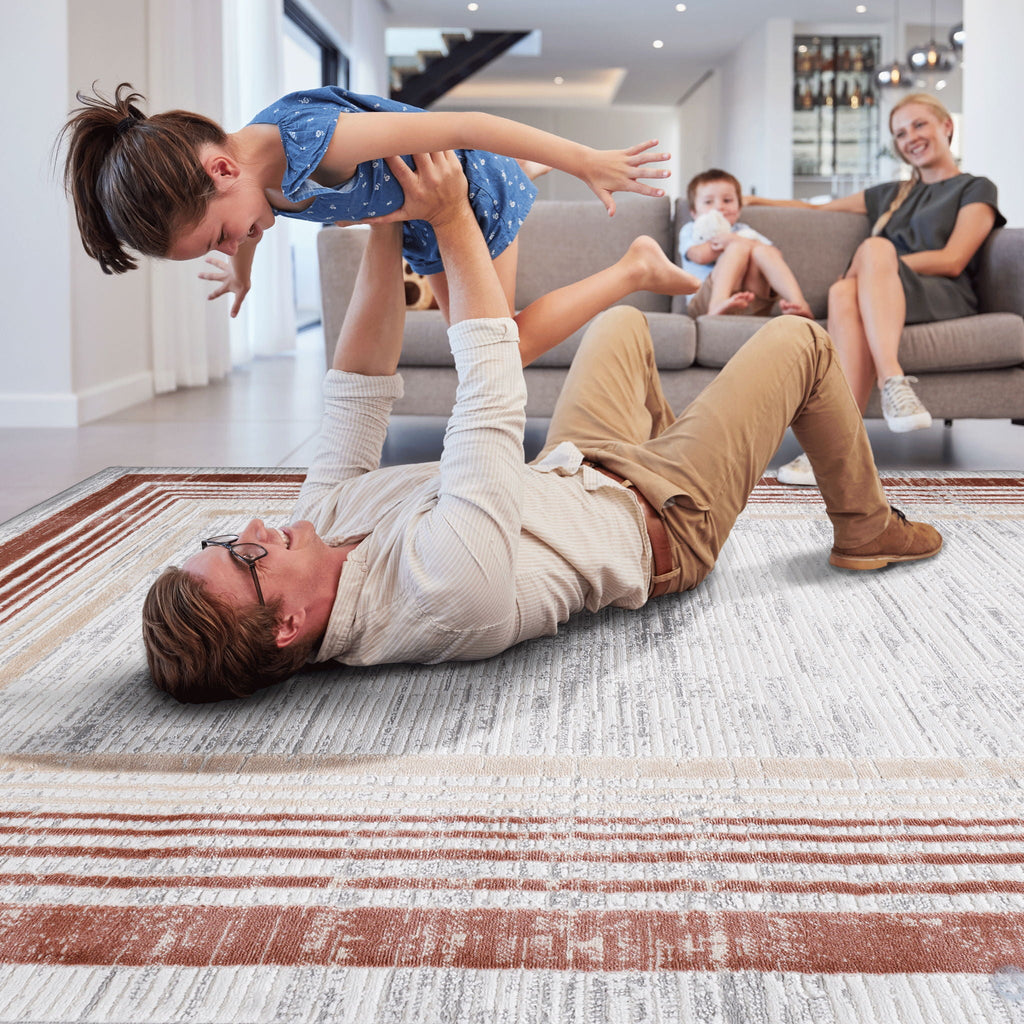 Marfi - 6' X 9' Bordered Area Rug - Brown / Ivory
