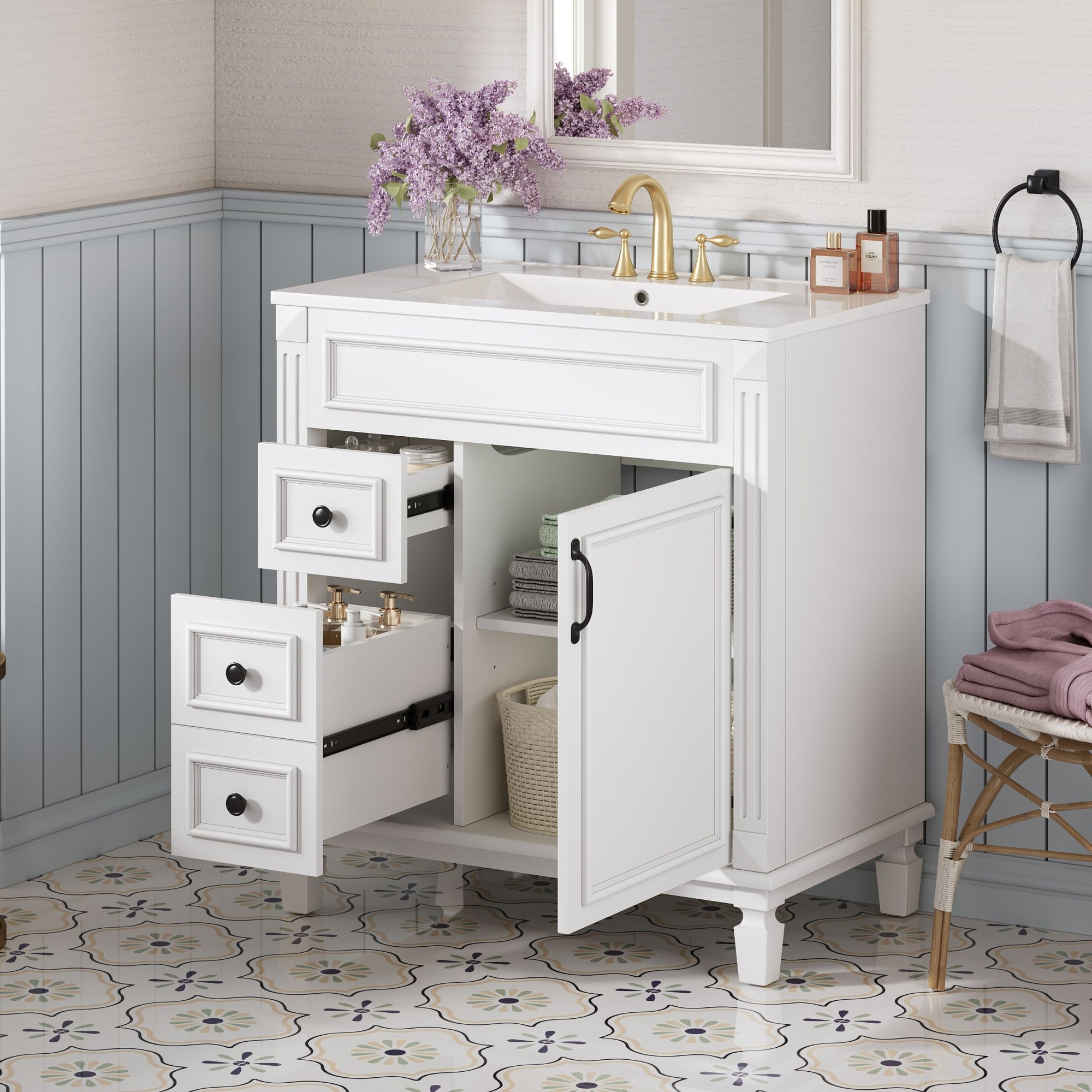 Bathroom Vanity With Sink, Cabinet With 2 Drawers And Adjustable Shelf