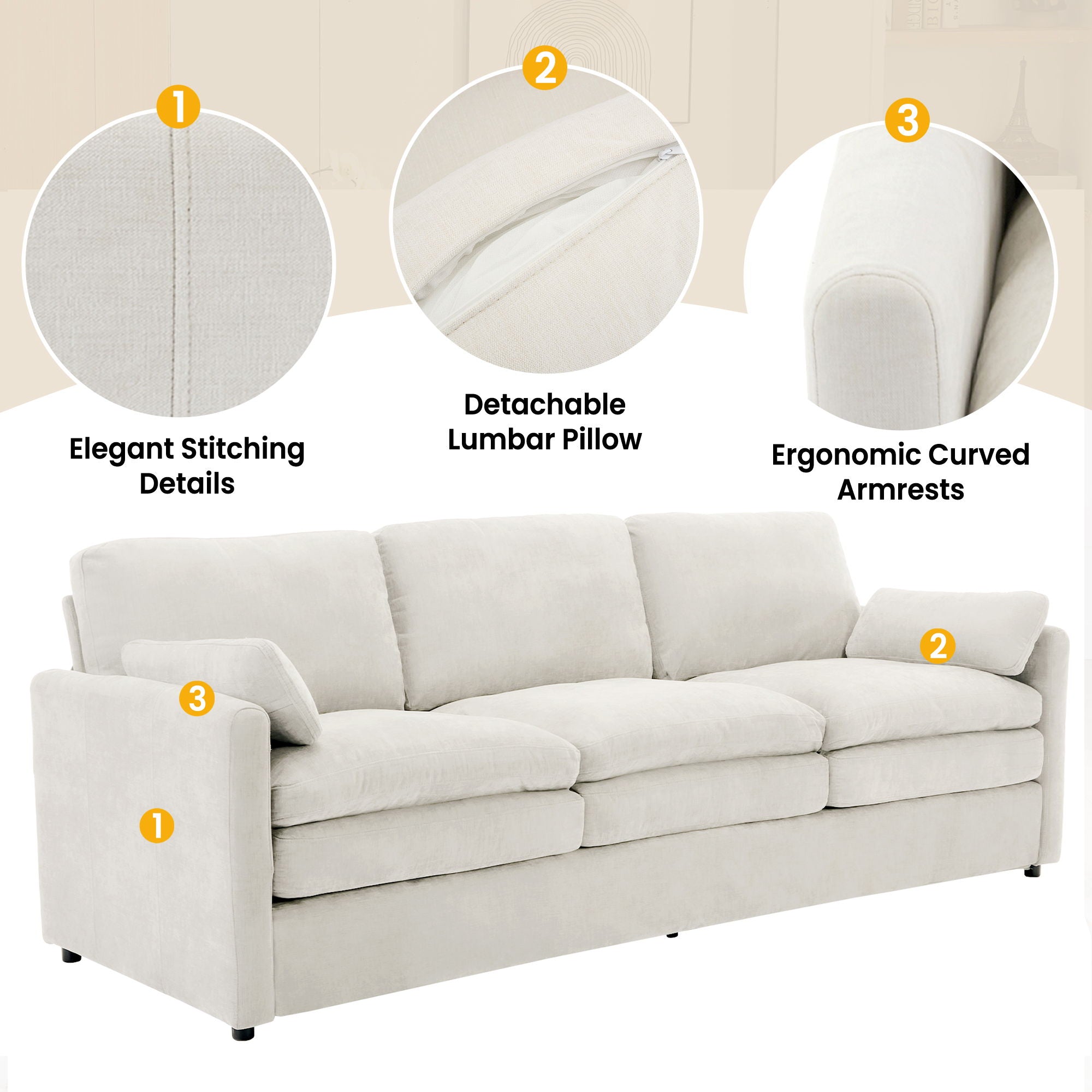 Cozy Upholstered 3 Seater Sofa Cushion For Living Room