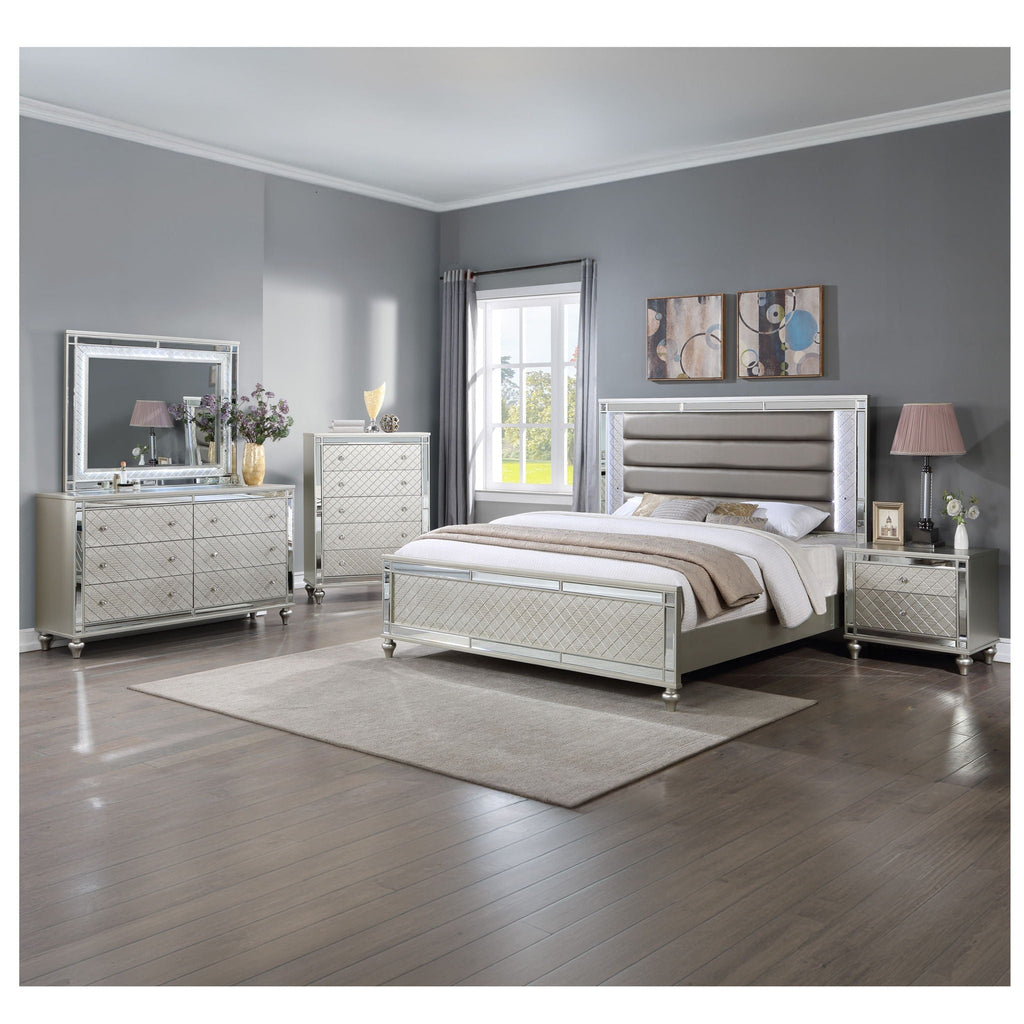 5 Drawer Bedroom Chest With Diamond Patterned Fronts - Silver