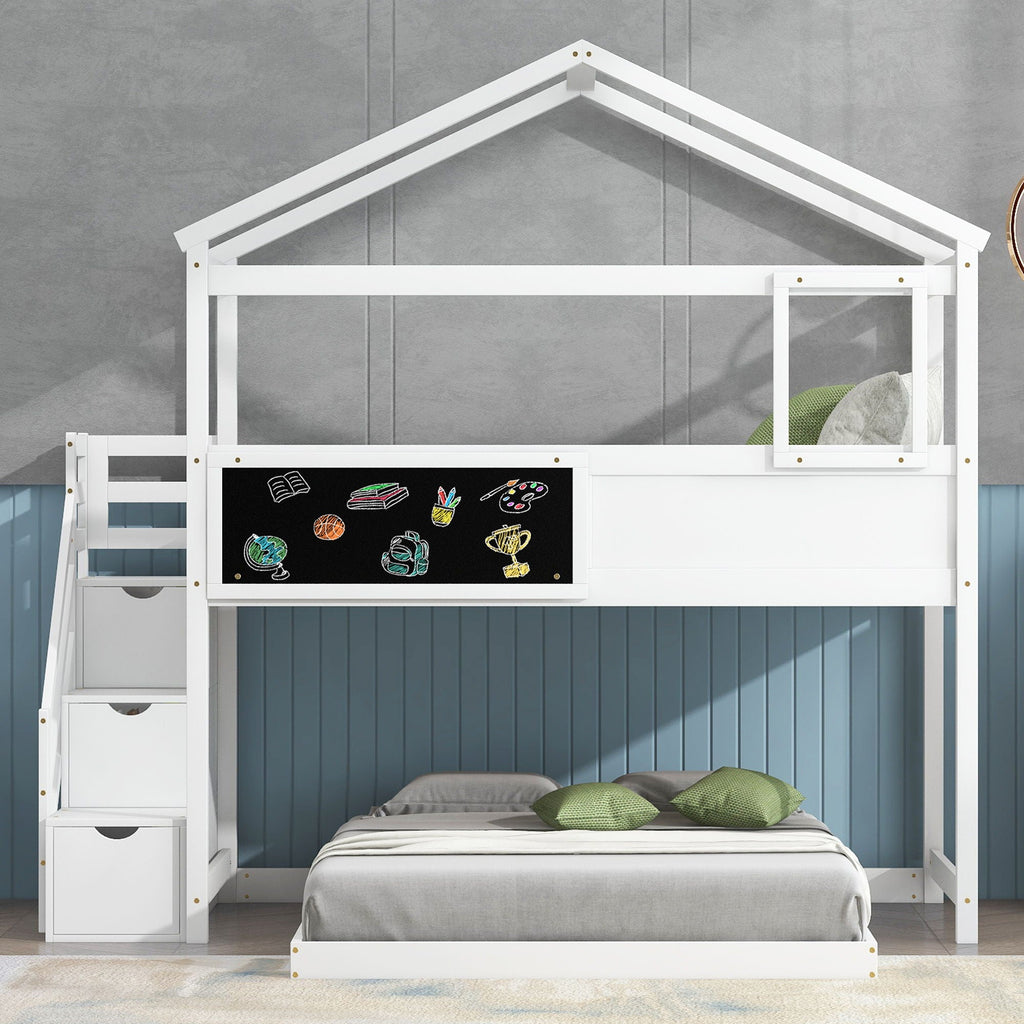 House Style Bunk Bed With Storage Staircase And board