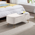 Storage Ottoman Bench For End Of Bed Legs, Modern Camel Faux Fur Entryway Bench Upholstered Padded With Storage For Living Room Bedroom