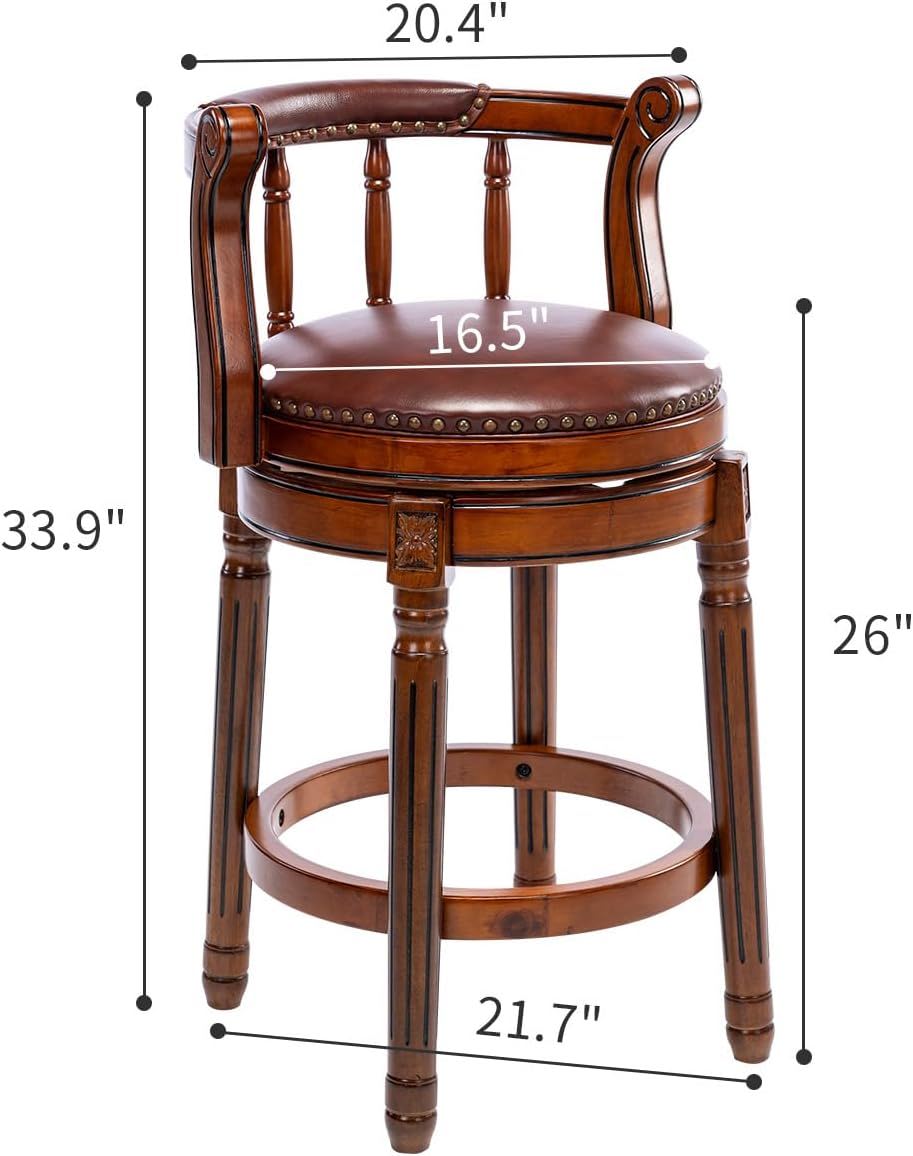 Swivel Cow Top Wooden Bar Stool, 360 Degree Swivel Bar Height Chair With Backs For Home Kitchen Counter