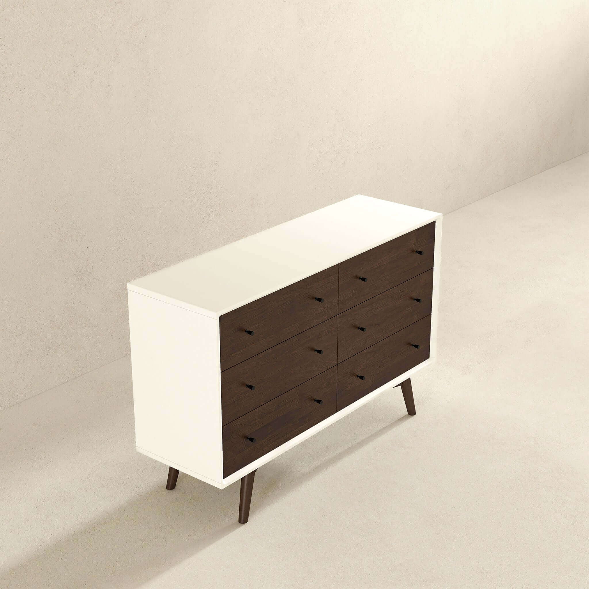 Dresser 6 Drawer - Dark Brown / White