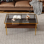 Rectangle Coffee Table With Tempered Glass Top And Legs, Modern Table For Living Room