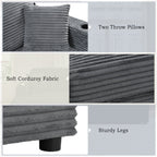 Oversized Loveseat Chaise With 2 USB Ports, 2 Cup Holders And 2 Throw Pillows