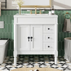 Bathroom Vanity With Ceramic Sink, 2 Doors 3 Drawers, Soft Close Design