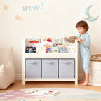 Bookshelf With 3 Tier Front Facing Storage And 3 Bins, Toddler Bookcase For Playroom - White