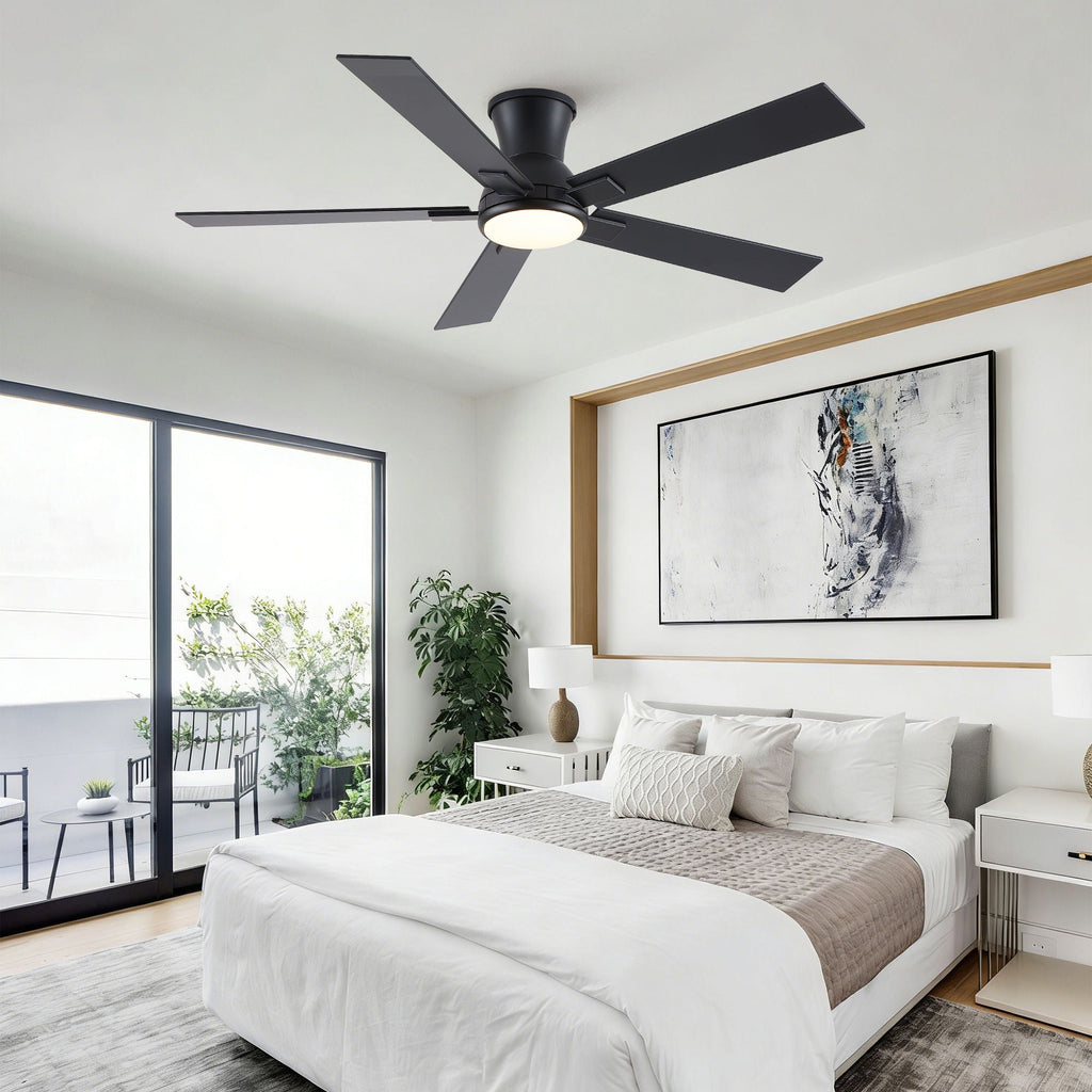 Low Profile Flush Mount Intergrated LED Ceiling Fan With Light And Reversible Quiet Motor