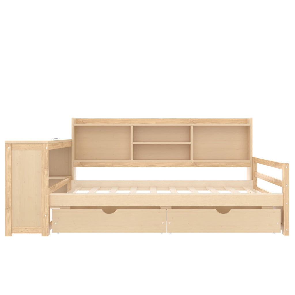 Corner Daybed With Storage Drawers, Desk, Charging Port & Bookcase