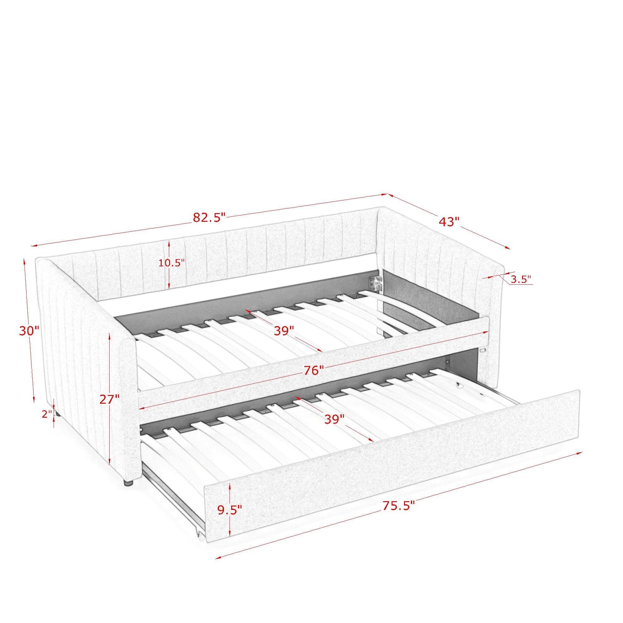 Upholstered Daybed With Trundle With Vertical Stripes