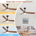 Smart Ceiling Fan With Lights, 3 Blades, Reversible Quiet DC Motor For Indoor