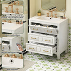 Retro Bathroom Vanity With Sink Combo, Free Standing Single Set With 3 Drawers