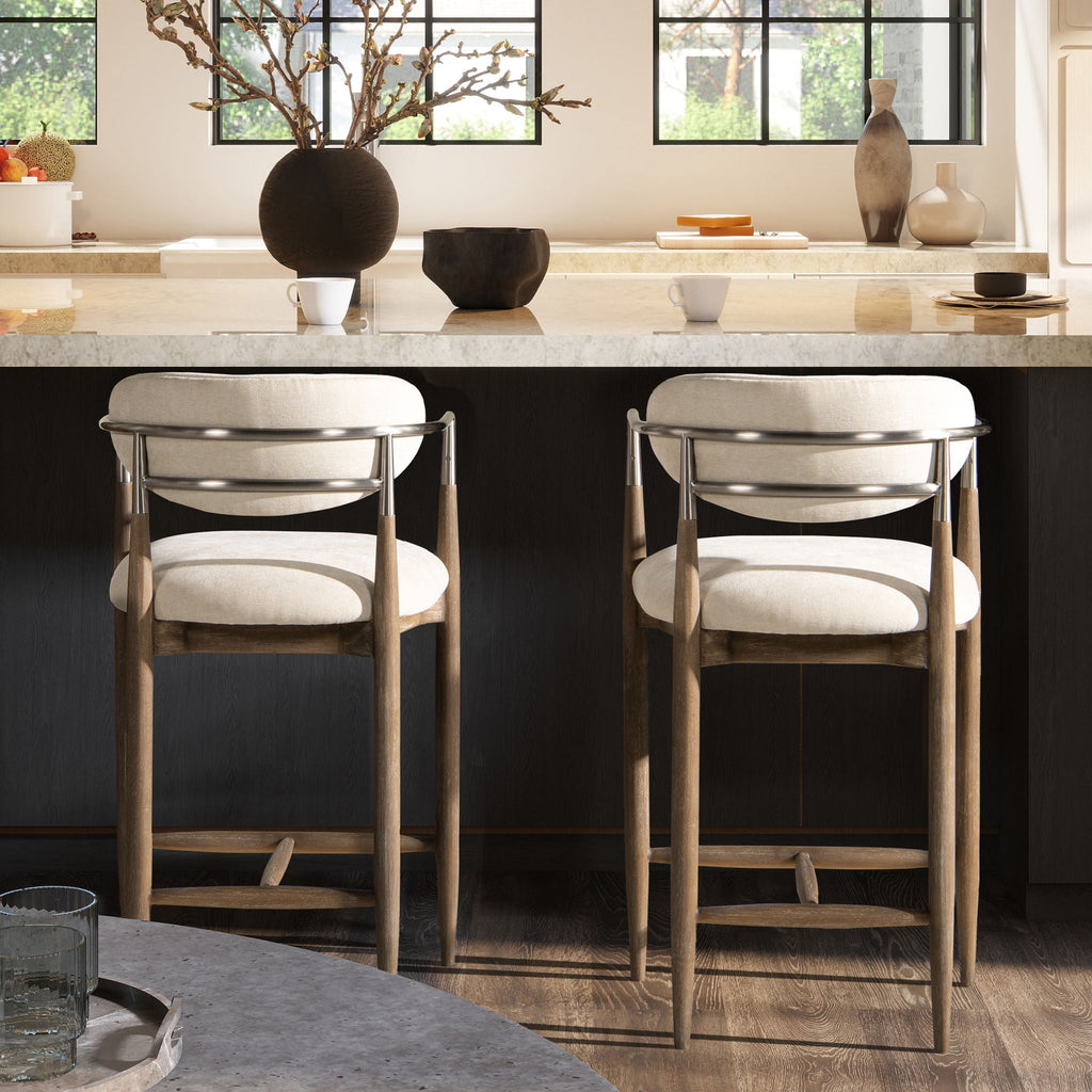 Artemis - Mixed Material Upholstered Counter Stool - Warm White