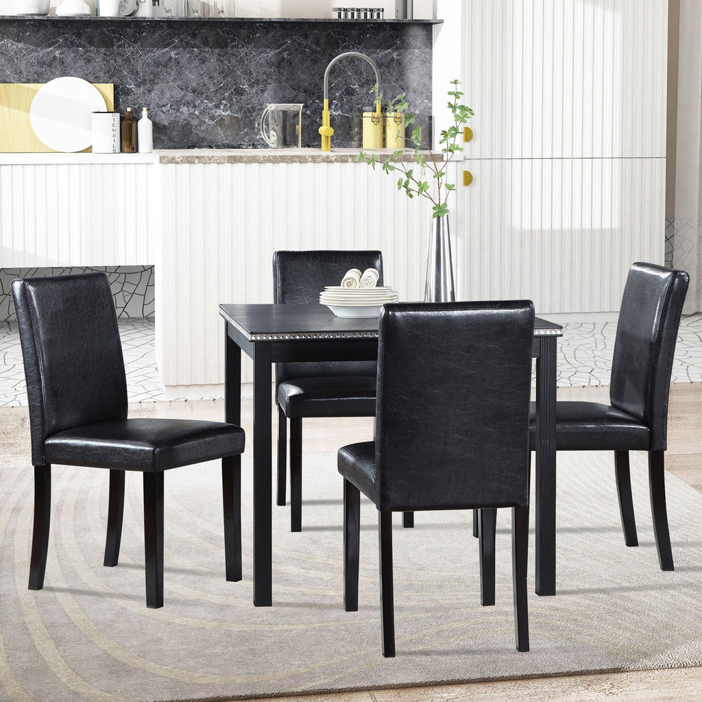 5 Pieces Wooden Dining Table Set, Square Table And 4 Upholstered Chairs