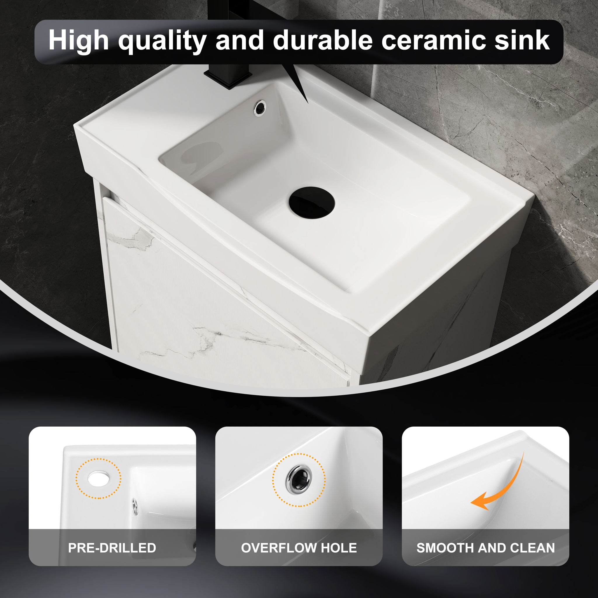 Modern Bathroom Vanity With Ceramic Basin, Wall Mounted Floating Sink Combo, Storage Cabinet