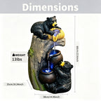 Bear Tree Stump Outdoor Water Fountain With LED Lights - Brown Gray