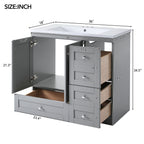 Shaker Free Standing Bathroom Vanity Cabinet & Sink, Soft Close Drawers, Soft Close Doors