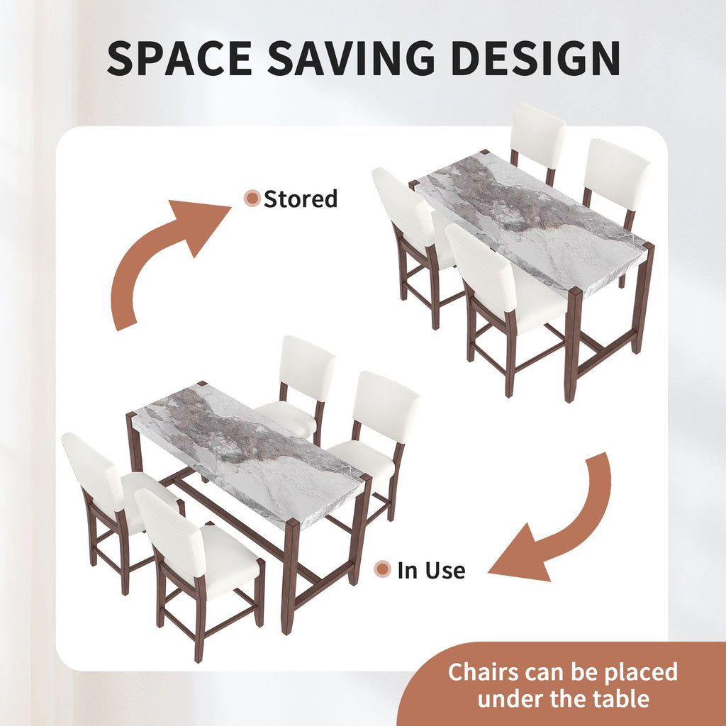 5 Piece Counter Height Dining Set With 4 Upholstered Chairs