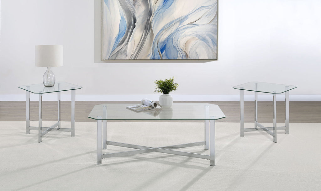 Cronin 3-piece Tempered Glass Top Coffee Table Set Chrome