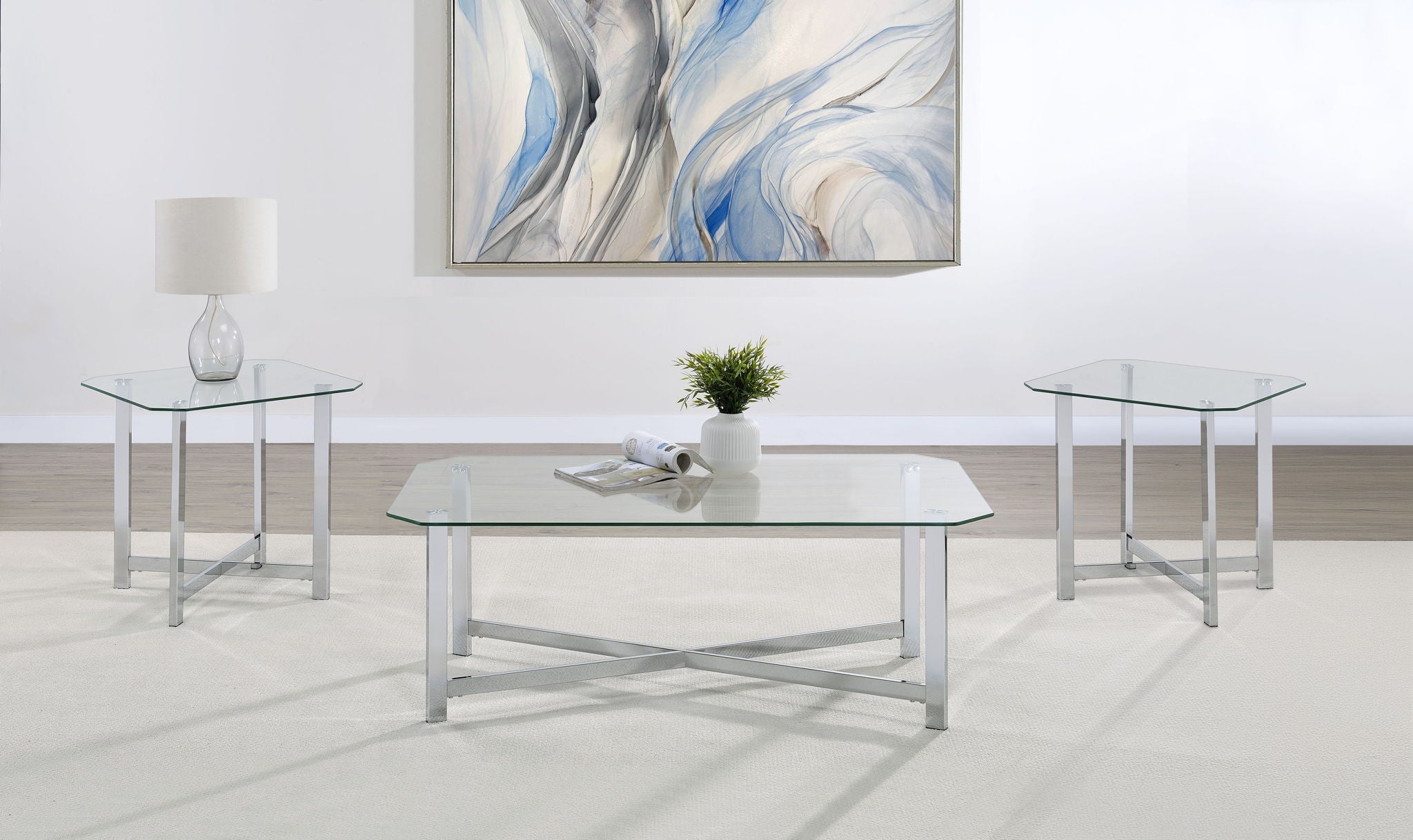 Cronin 3-piece Tempered Glass Top Coffee Table Set Chrome