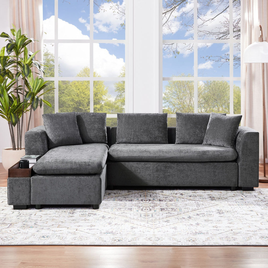 Modern L Shaped Sectional Sofa With Upholstery And Wooden Storage