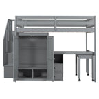 Loft Bed With Stairs, Bookshelf, Drawers, Desk & Wardrobe, Space Saving Multifunctional Furniture