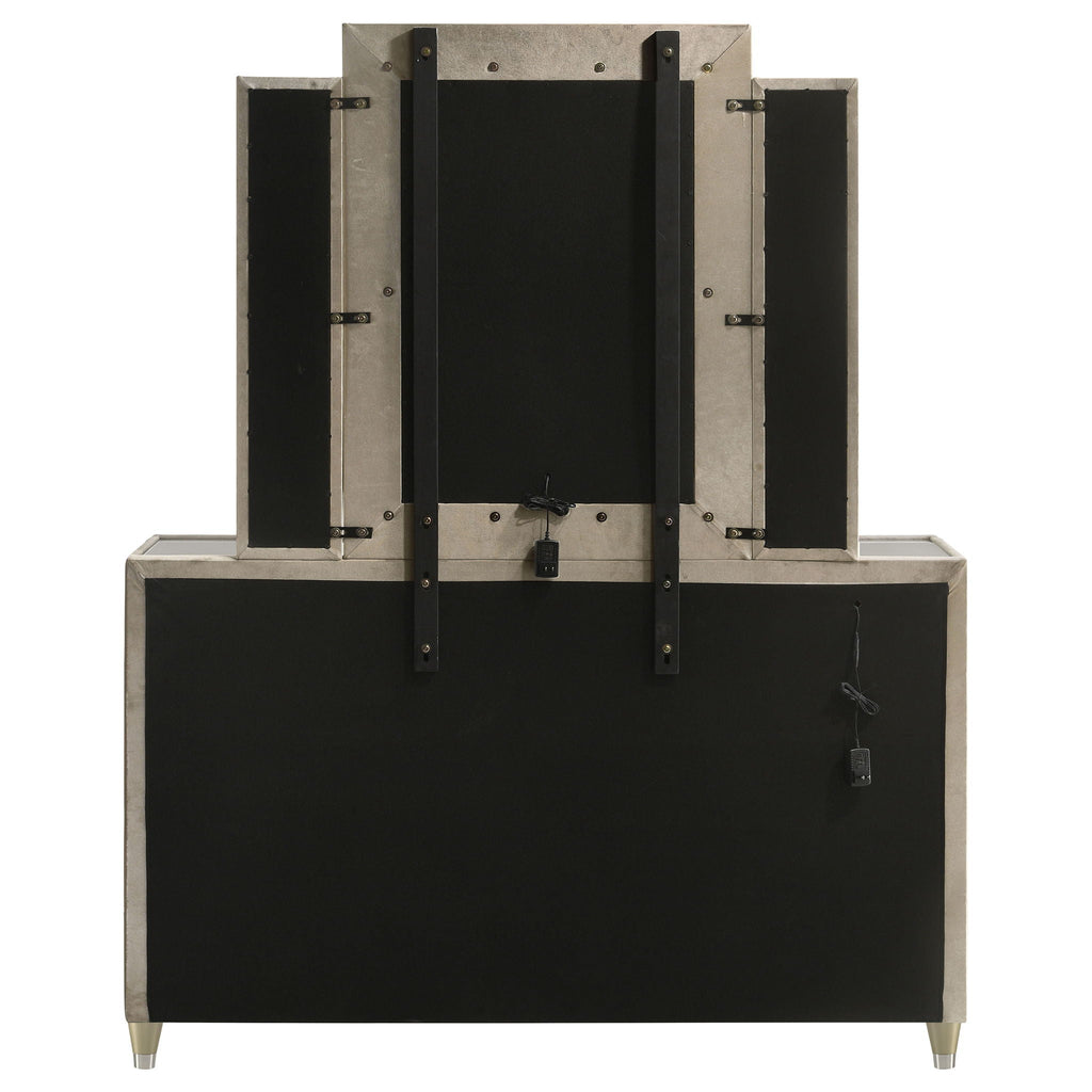 Lorient 8-drawer LED Dresser with Mirror Ivory and Camel