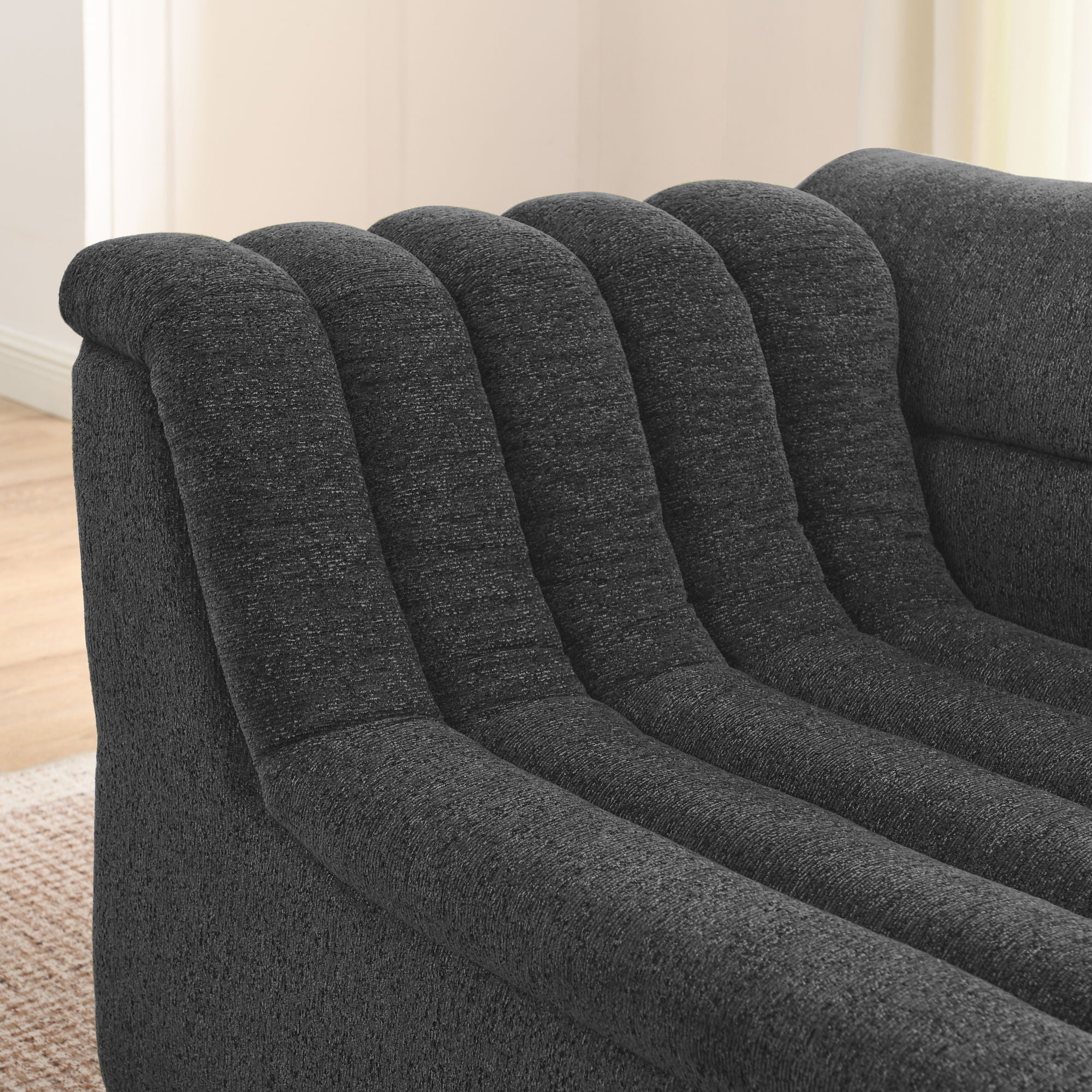 Upholstered L-Shaped Modular Sectional Sofa With Chaise, Wave-Shaped Armrest