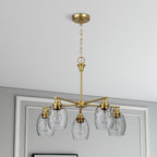 5 Lights Linear Arms With Chain Chandelier - Clear / Gold
