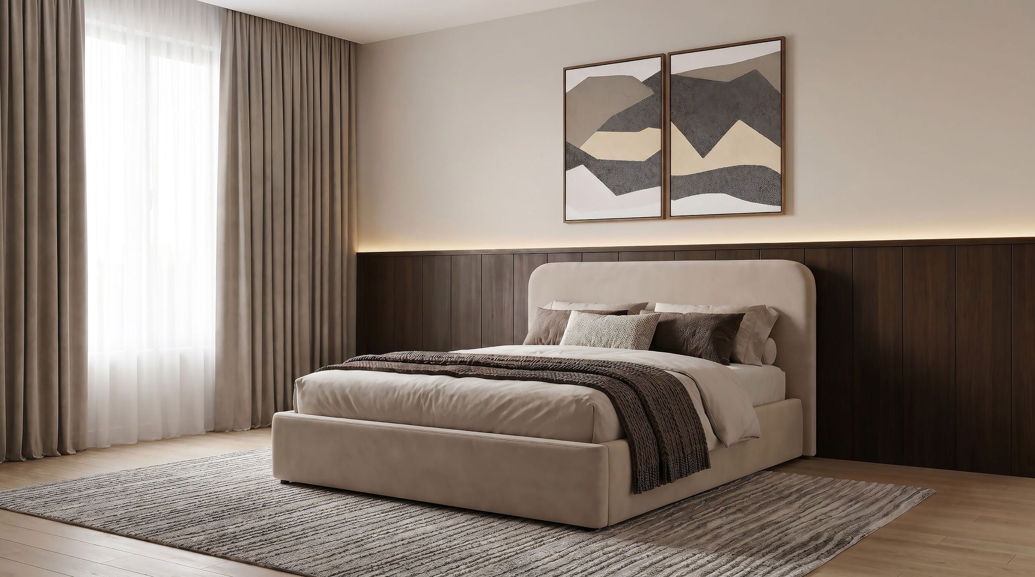 Anders Upholstered Queen Storage Lift Platform Bed Beige