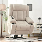 Power Lift Recliner Chair With Extended Footrest, Remote Control, Cup Holders, And Side Pockets
