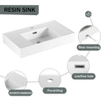 Contemporary Wall Mounted Bathroom Vanity With Resin Sink And 2 Side Cabinet - Imitative Oak