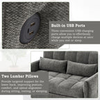 Loveseat Sofa Pull-Out Bed With Adjustable Backrest, 3 USB Ports And 2 Lumbar Pillows For Living Room